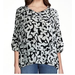 Women's Plus Size Poet Sleeve Blouse Various Sizes Black & White Floral NWT